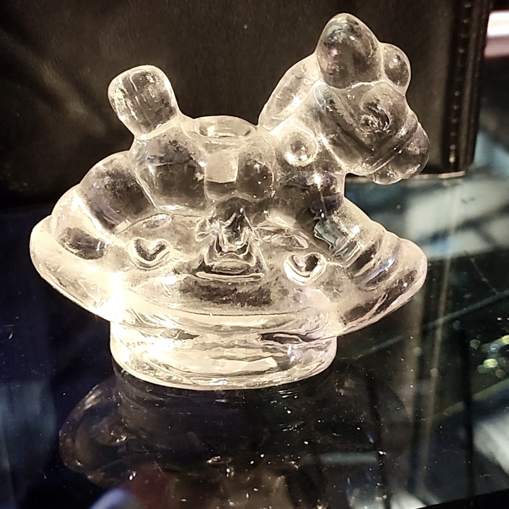 1970's Biederman Pressed Crystal Rocking Horse Small Candle Holder